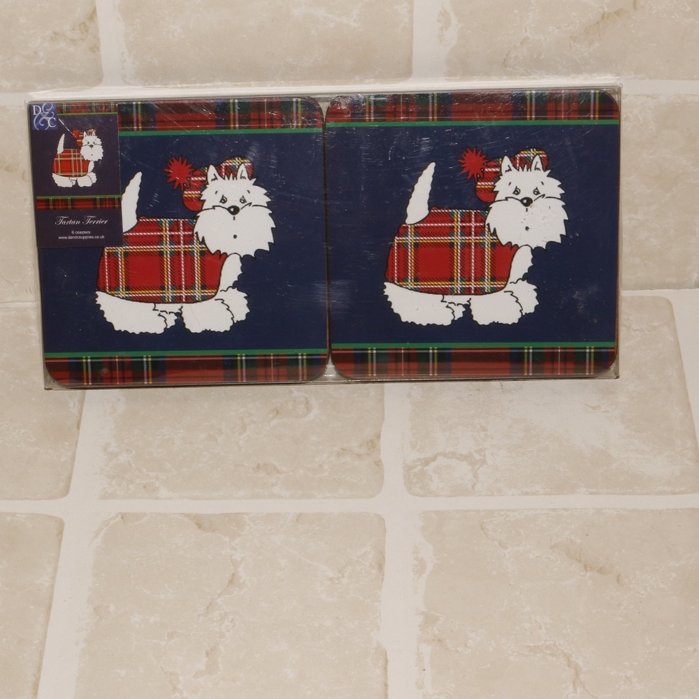 D & C Tartan Terrier Scottish Drink Coasters 6pk